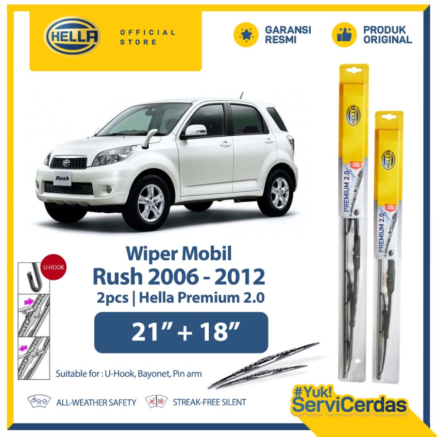 Wiper Mobil TOYOTA RUSH 2006-2012 21” + 18” (2pcs) - HELLA Premium 2.0 Harga 87,360 rupiah*Gratis Ongkir