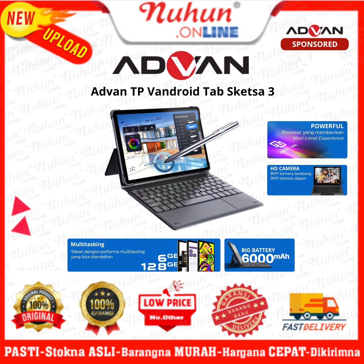 Advan TP Vandroid Tab Sketsa 3 6GB / 128GB 10.1" HD IPS Tiger T606 Android 13 Dual sim Card Harga 2,140,900 rupiah*Gratis Ongkir
