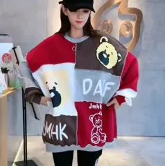 sweater crewneck teddy patchwork korean style