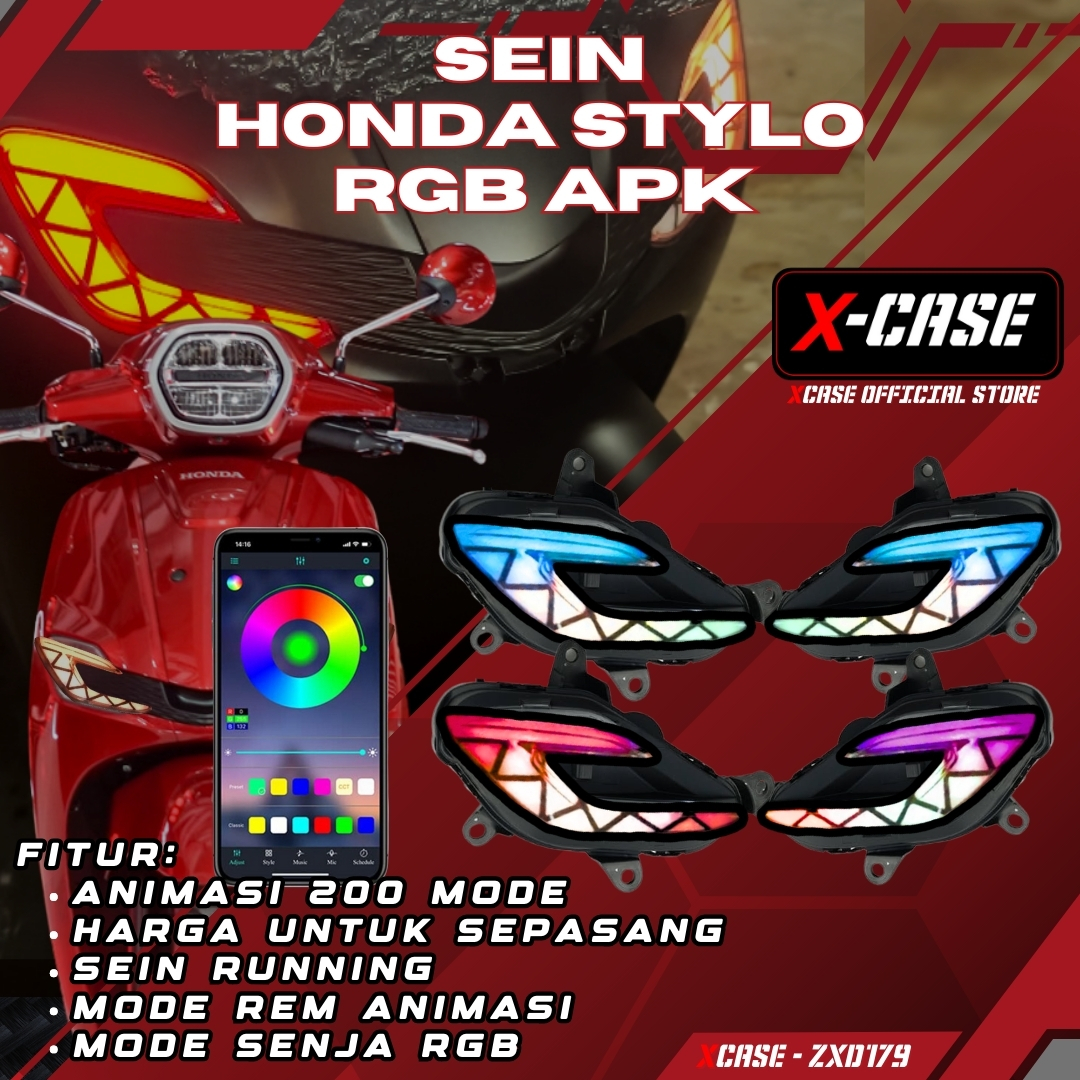 X-Case Lampu Sein Depan Honda Stylo Model Hexa RGB 200 Mode Magnet App Android Ios Sen Running ZXD 179 Harga 465,000 rupiah*Gratis Ongkir