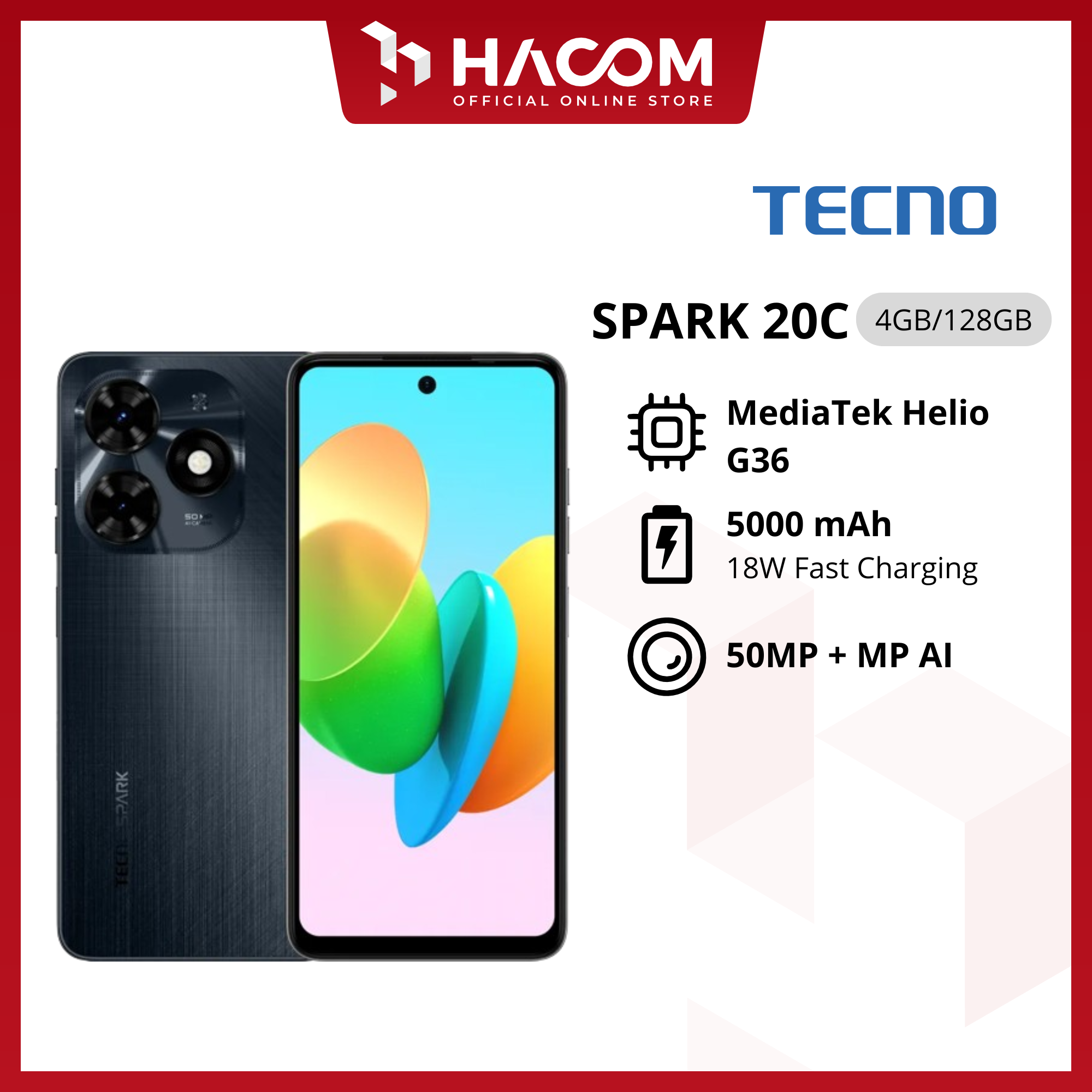 Smartphone TECNO Spark 20C 4/128GB Garansi Resmi Harga  1,149,000 Ringgit*Penghantaran Percuma