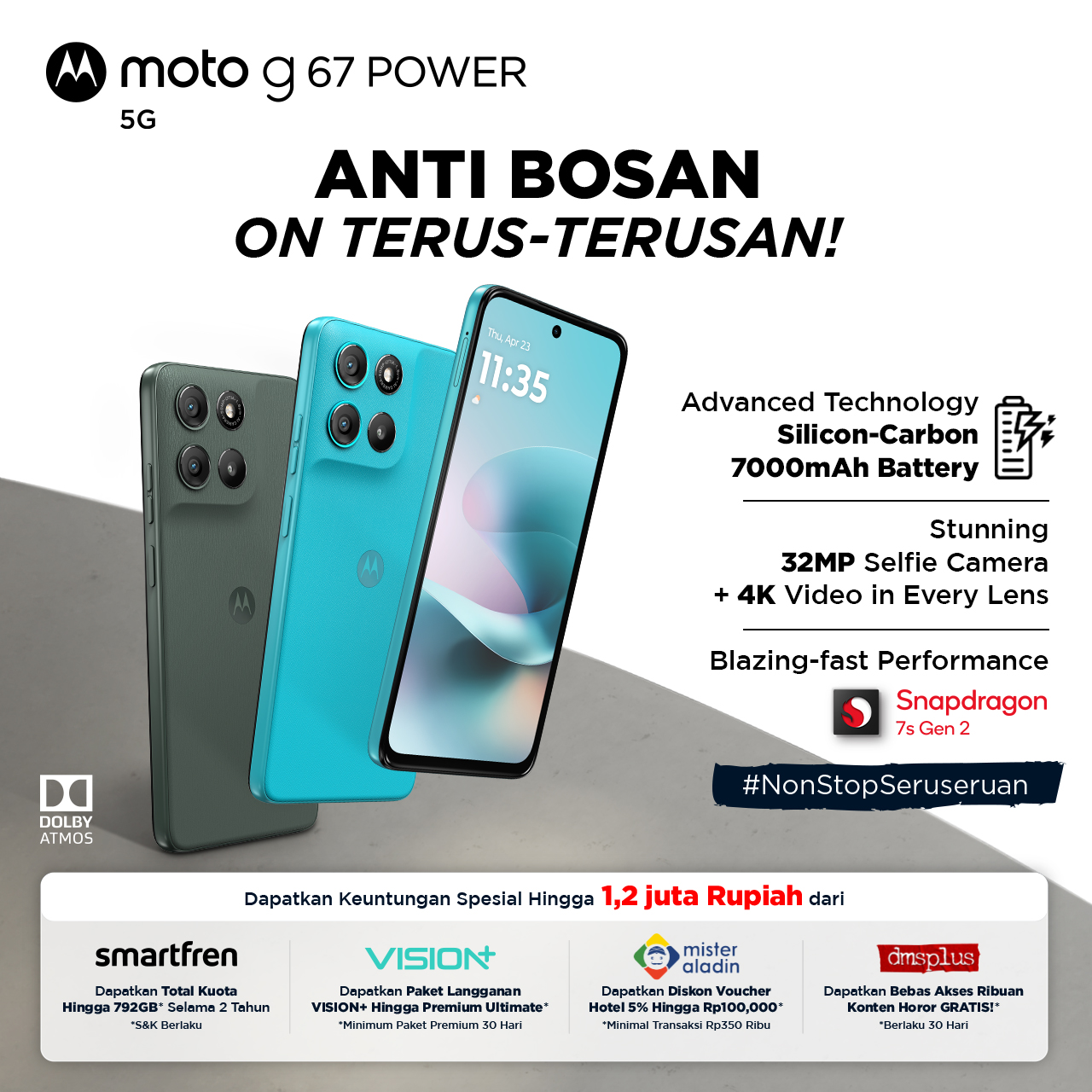 Moto G67 Power 5g - Ramboost 24Gb/256Gb - Snapdragon7S Gen2 - 7000Mah Siliconcarbon - 50Mp Sony Lytia600 - 4K All Lenses - 32Mp Selfie - 6.72\" - Ip64 Gg7I Mil810H - Dolby Stereo Giá 3,498,000 Đồng*Miễn phí vận chuyển