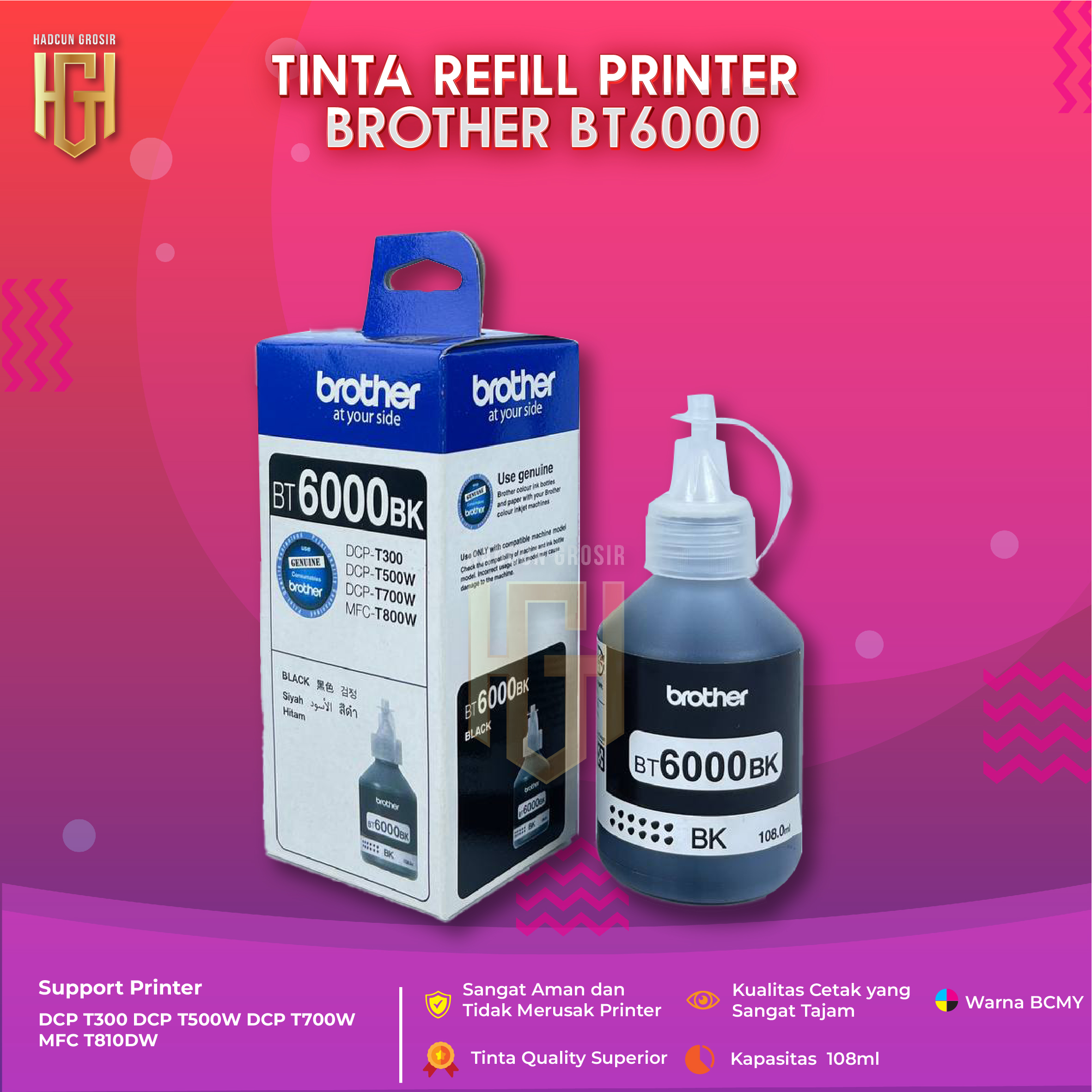 Brother refill ink 108ml bt6000bk for DCP T300 T310 t500w t510w t700w t710w MFC T800W t910dw Harga 21,097 rupiah*Gratis Ongkir
