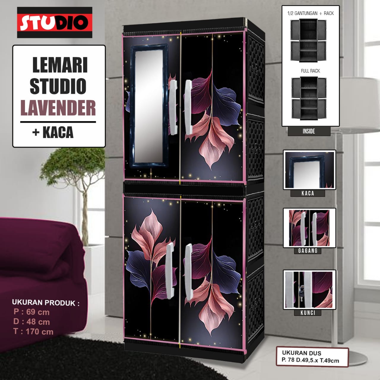 LEMARI PLASTIK 4 SUSUN JUMBO STUDIO SUPER CABINET Harga 405,878 rupiah*Gratis Ongkir