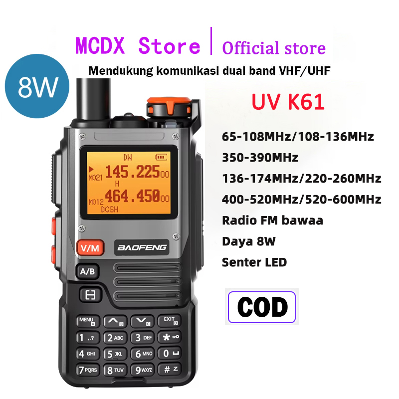 【COD】HT BF UVK61 Walkie talkie two way radio jarak jauh 999CH UHF+VHF Dual Band Handy Talkie Radio FM portabel Walkie-Talkie penerbangan berkapasitas tinggi LED Type C Tahan air tahan debu Cocok untuk luar ruangan hotel Harga 279,999 rupiah*Gratis Ongkir
