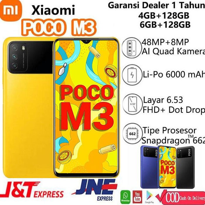 Xiaomi POCO M3 Ram 6/128GB 6.53 inche 6000mAh 4G Harga  1,489,000 rupiah*Gratis Ongkir