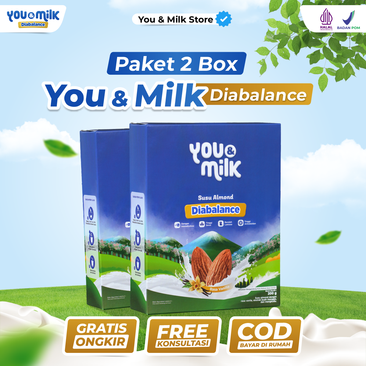 You & milk diabalance 2 box herbal almond milk prevent diabetes free blood sugar maintain heart health Harga 172,000 rupiah*Gratis Ongkir