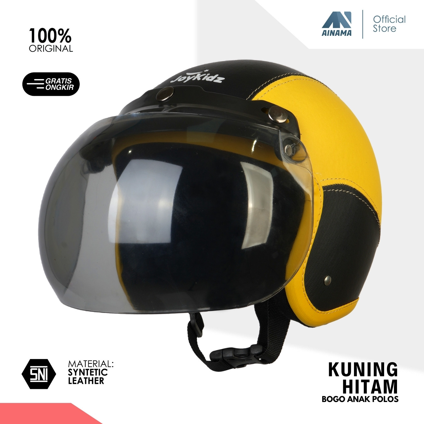 Helm Bogo Anak Ainama Retro Kids Klasik helem Standar Polos KUNING HITAM Harga 64,999 rupiah*Gratis Ongkir
