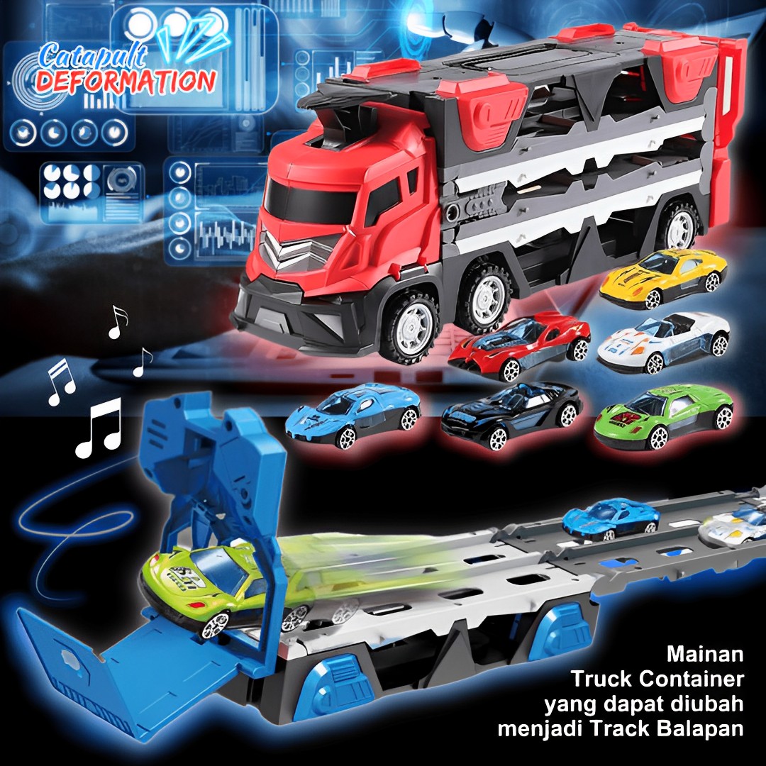 [Afive] Folding container truck racing car boys creativity educational toys Hadiah ulang tahun