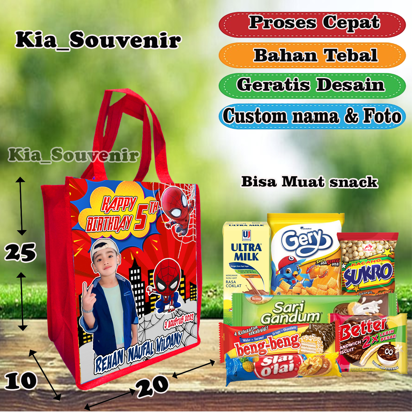 TAS KARAKTER SPIDERMAN /tas ultah karakter / tas ultah foto custom / tas ulang tahun / goodie bag foto…