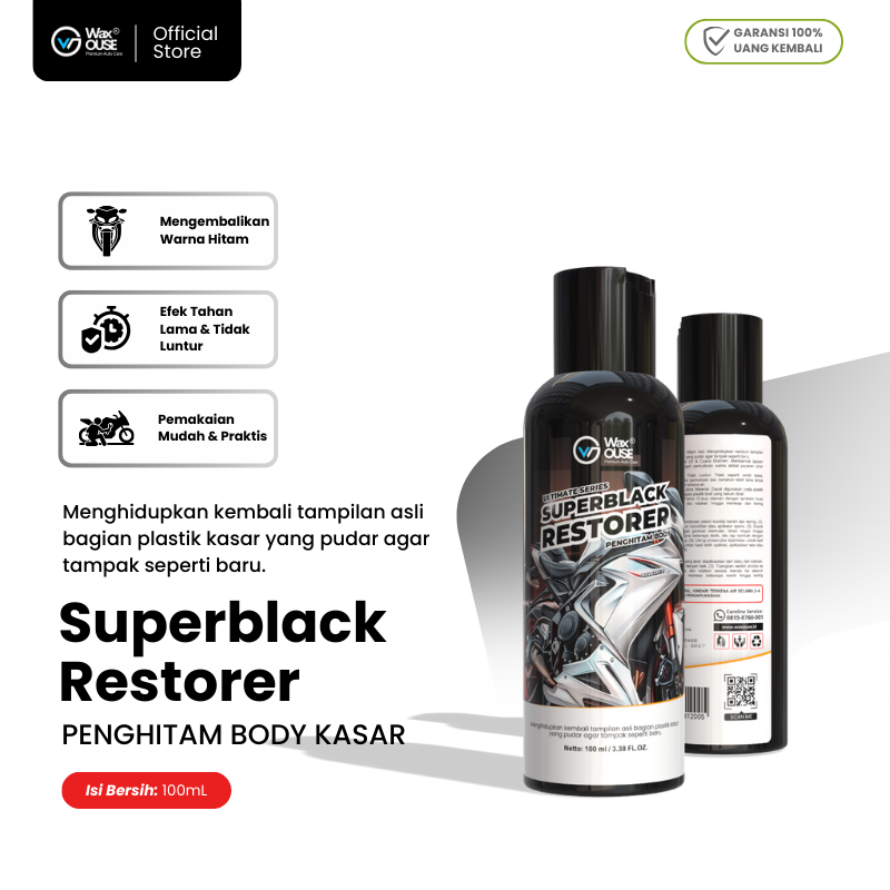 Penghitam Body Motor Waxouse SuperBlack Restorer Penghitam Trim Plastik Motor Permanen Harga 61,509 rupiah*Gratis Ongkir