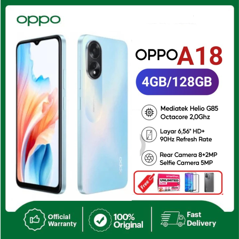 OPPO A18 4/128 GB RAM 4 GB ROM 128 GB Li-Po 5000 mAh - Blue Giá 1,180,000 Đồng*Miễn phí vận chuyển