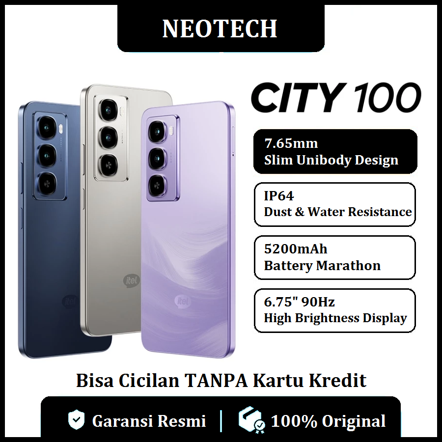 itel City100 (6GB/8GB + 128GB) Big Battery 5200mAh - 6.75'' 90Hz High Brightness Display - HP Murah - Bisa Cicilan Tanpa Kartu Kredit - Garansi Resmi 1 Tahun ( Kredivo, Laz Pay Later, Bisa COD, OVO, Original ) Giá 1,329,000 Đồng*Miễn phí vận chuyển