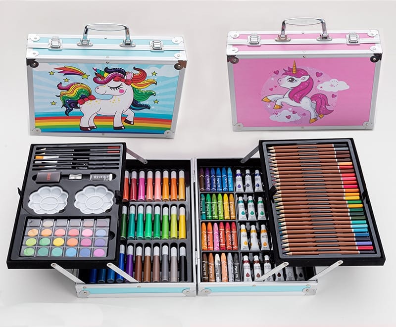 FG Crayon Set 145pcs Koper Aluminium Besi Krayon Pensil Warna 145 Pcs Box Alat Lukis Anak Koper Set