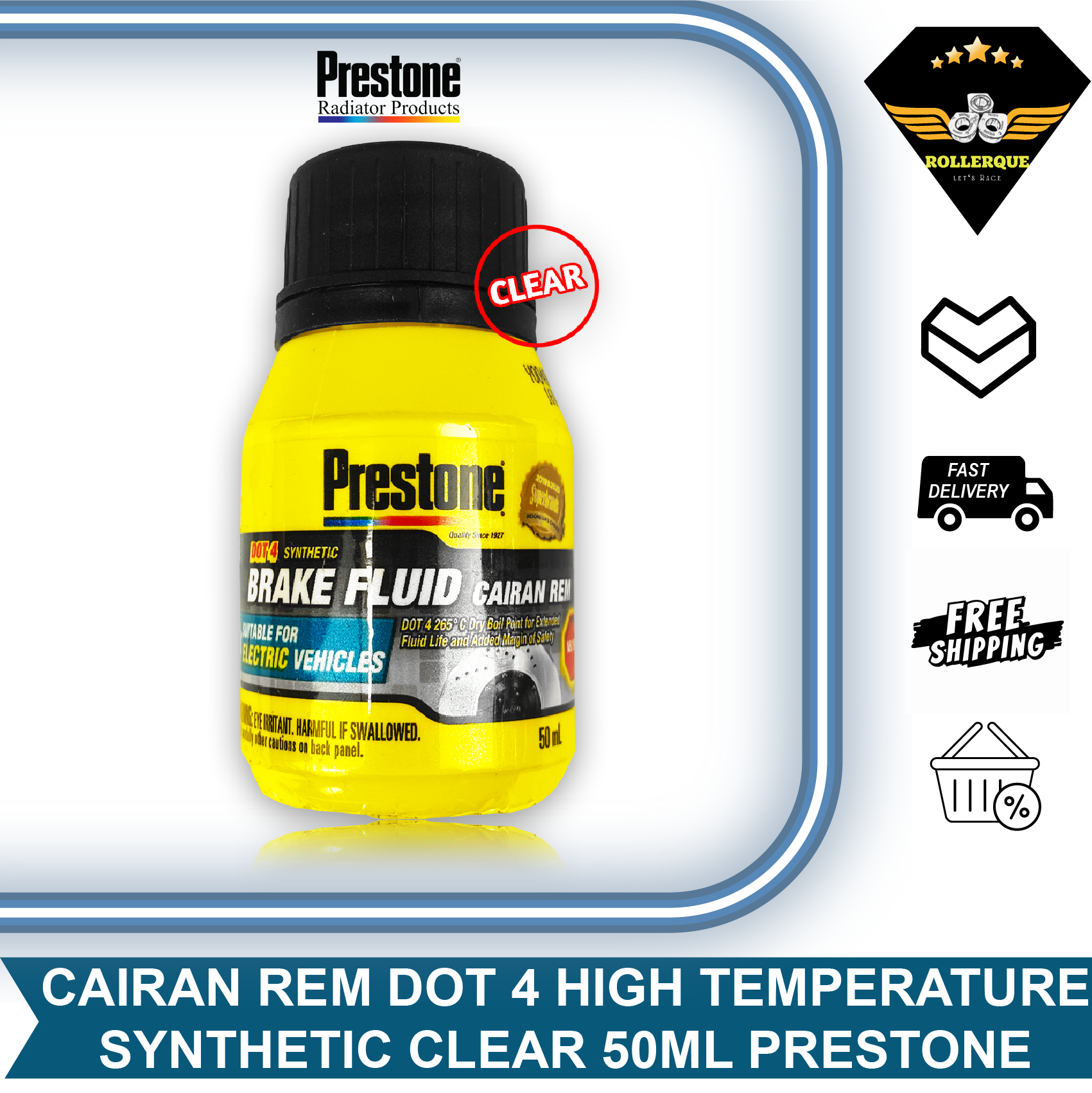 Dot 4 Brake Fluid Clear Color 50ml Prestone Harga 11,286 rupiah*Gratis Ongkir