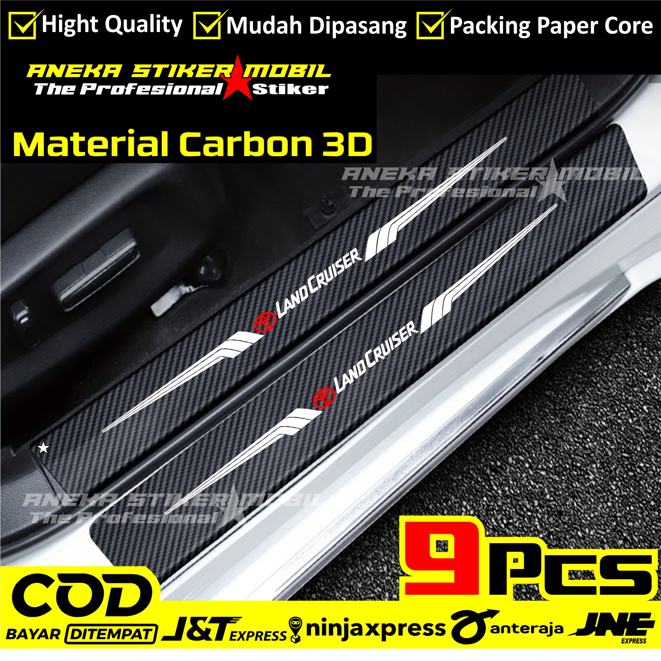 9pcs Stiker Sill Plate Pelindung Pijakan Pintu Mobil Toyota Land Cruiser Berbahan Serat Carbon 3D Harga 20,000 rupiah*Gratis Ongkir