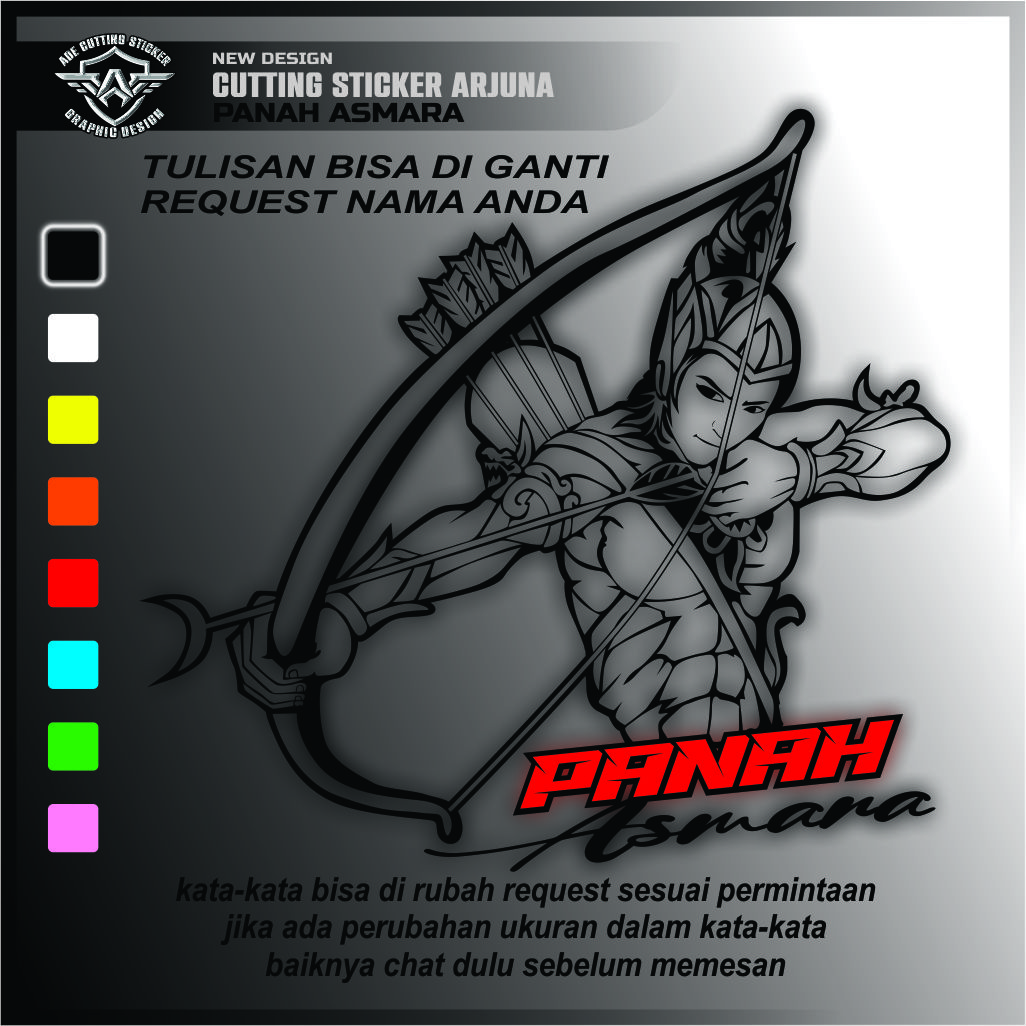 Jual cutting sticker wayang arjuna memanah || kata-kata tulisan arjuna panah asmara bisa di ganti nama anda || sticker mobil motor wayang arjuna panah asmara Harga 9,500 rupiah*Gratis Ongkir