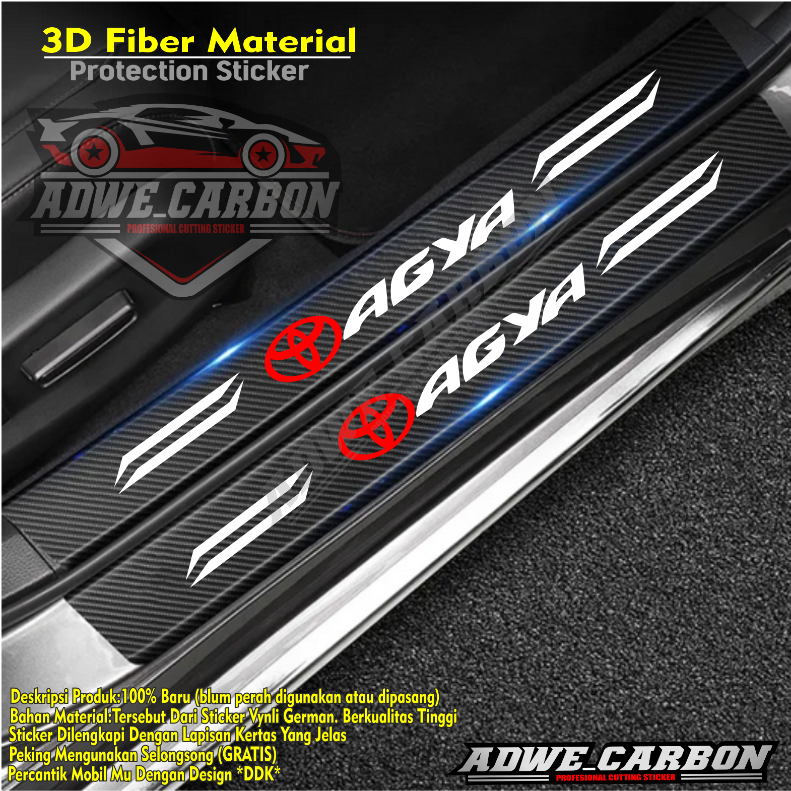 Agya car 3D carbon stickers safety stickers car doorsteps Toyota Agya car stickers Harga 30,000 rupiah*Gratis Ongkir
