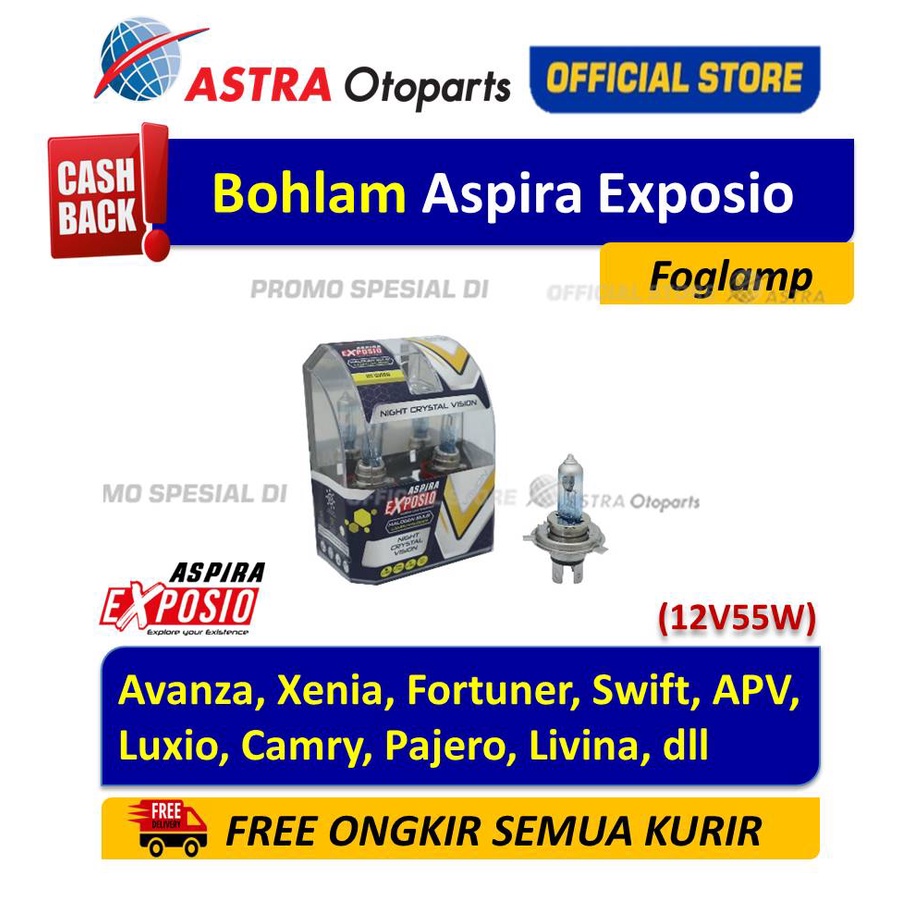 Lampu Halogen Aspira Exposio H11 12V55W NIGHT CRYSTAL VISION Harga 515,000 rupiah*Gratis Ongkir
