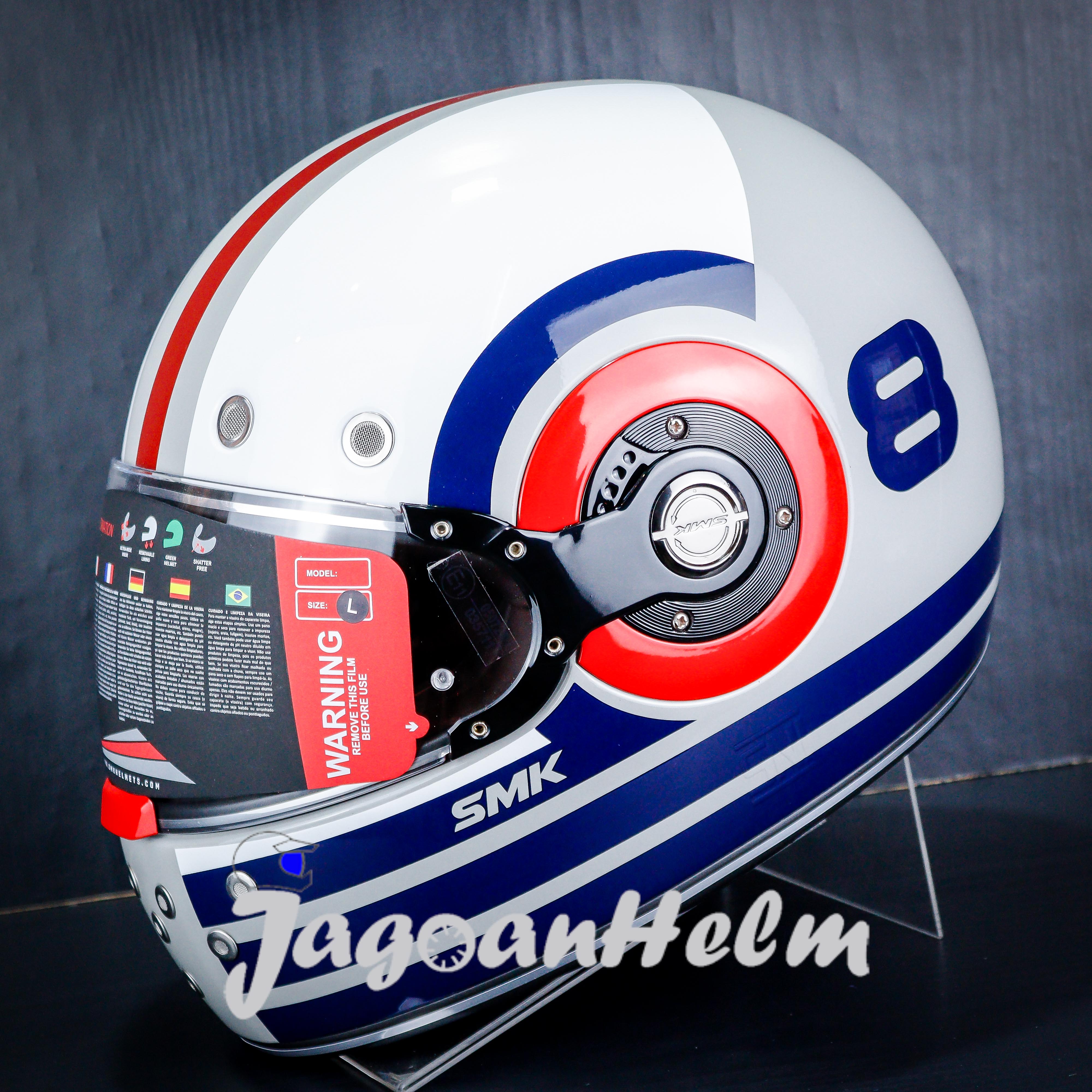 SMK HELM RETRO RANKO GL653 | BLUE RED | CLASSIC SINGLE VISOR Harga 1,330,000 rupiah*Gratis Ongkir