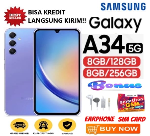 [Promo Hp Murah] Bisa Kredit Samsung Galaxy A34 5G RAM 8/128GB & 8/256GB - Bergaransi - FULLSET Harga  3,150,000 Ringgit*Penghantaran Percuma