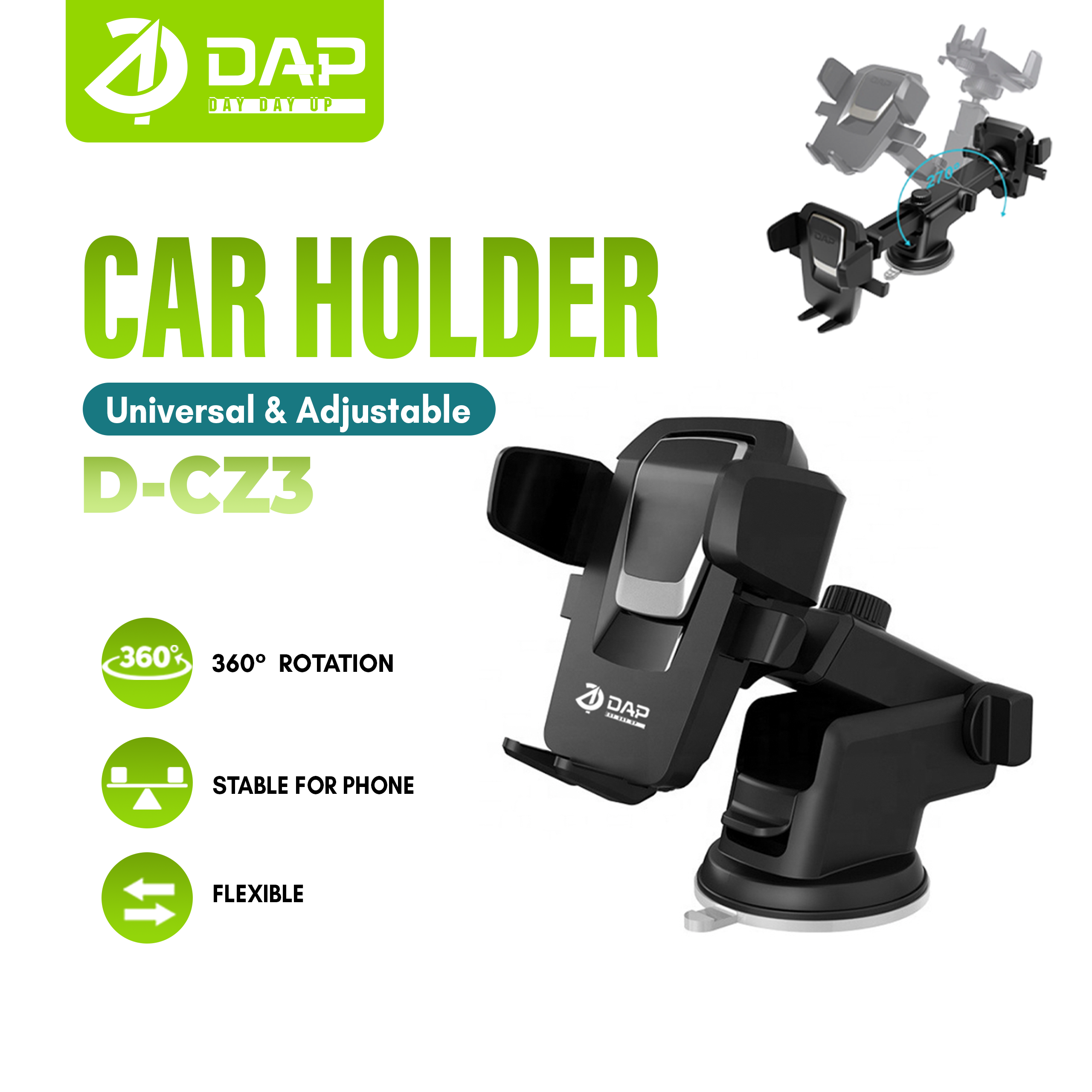 DAP Universal Car Holder D-CZ3 360 Rotable For Smartphone iPhone Android Car Stand Holder Original Harga 37,400 rupiah*Gratis Ongkir