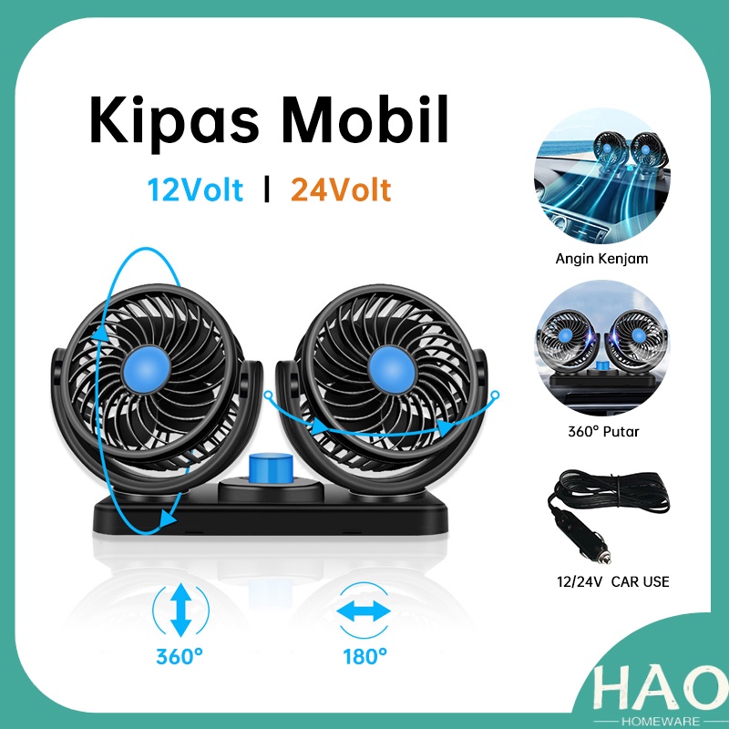 Kipas Angin Mobil Double Fan 12V/24V / Kipas Angin Mobil 12Volt / Kipas Mobil Harga 54,897 rupiah*Gratis Ongkir
