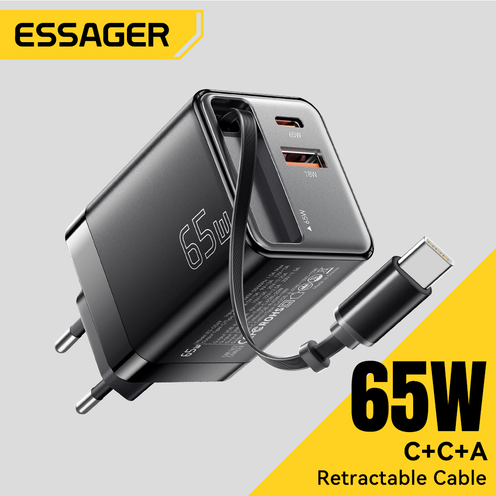 65W essager car fast charger with dual charging cable (USB-A/Type C) for multi-device charging Harga 335,000 rupiah*Gratis Ongkir