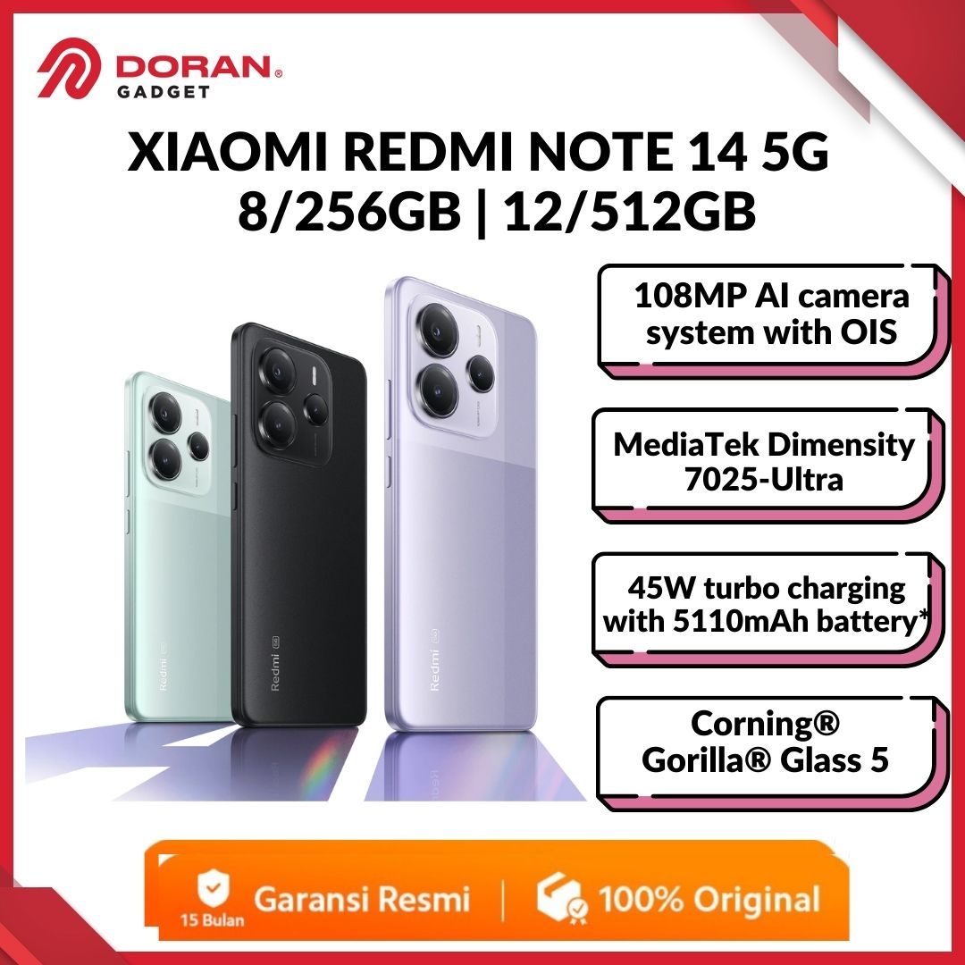 Xiaomi Redmi Note 14 5G 108MP AI camera system with OIS 45W turbo charging with 5110mAh battery - Garansi Resmi Harga 3,165,000 rupiah*Gratis Ongkir