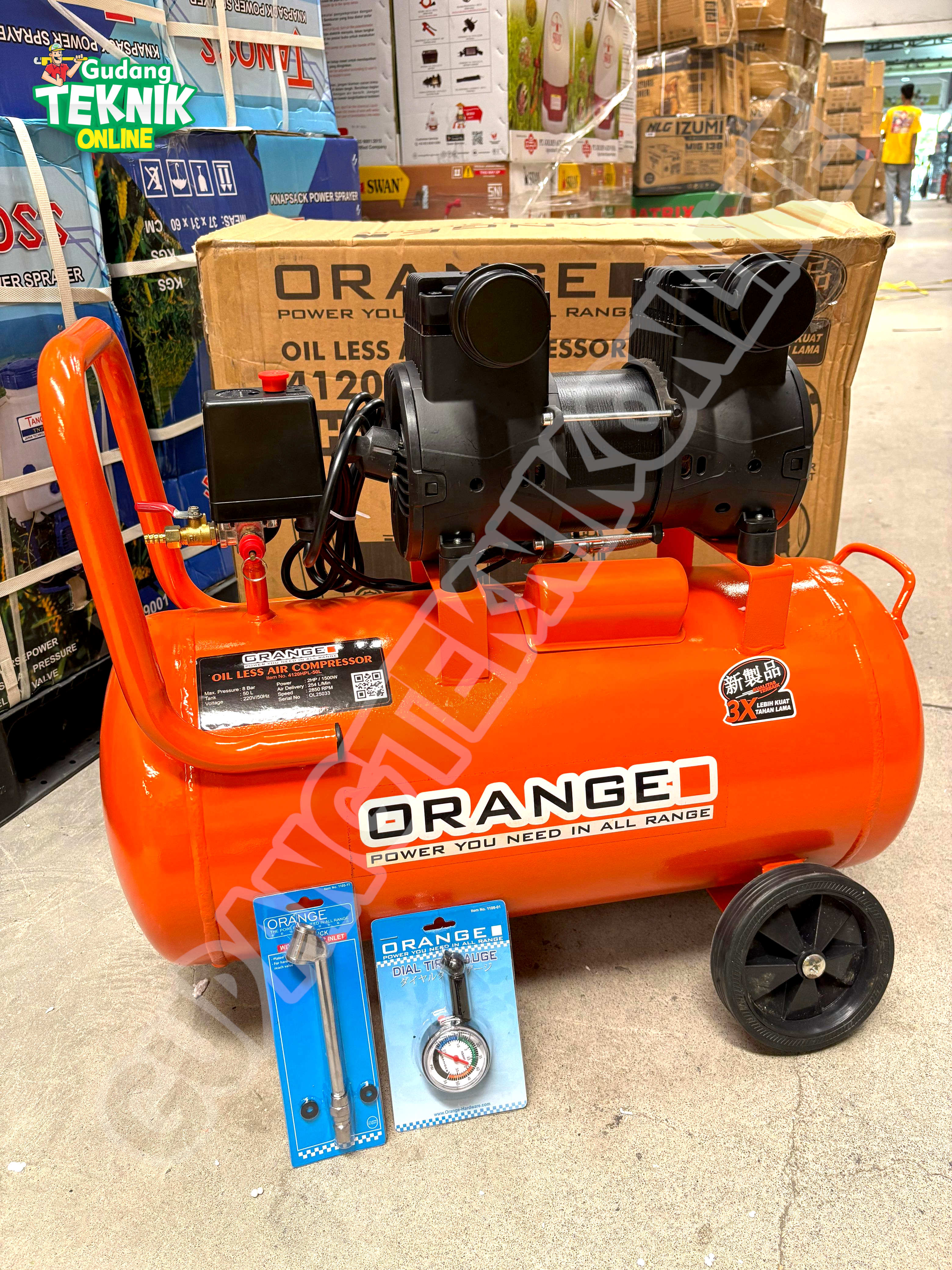 Oiless Air Compressor 50L Orange 1Hp 2Hp Electric 4410Hpl-50L 20Hpl-50L / Oilless Compressor Air Compressor 50 Liter Orange Compressor Machine Harga 1,574,900 rupiah*Gratis Ongkir