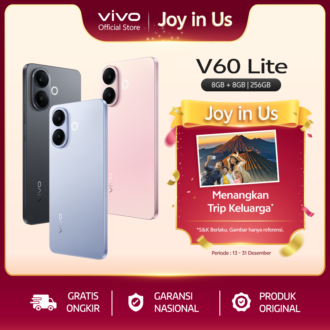 [NEW LAUNCH] vivo V60 Lite 4G (8/256) 50MP Sony Camera, 6500 mAh + 90W FlashCharge, Bypass Charging, AI Four-Seasons, SGS 5-Star Drop Resistance Harga  3,999,000 Ringgit*Penghantaran Percuma