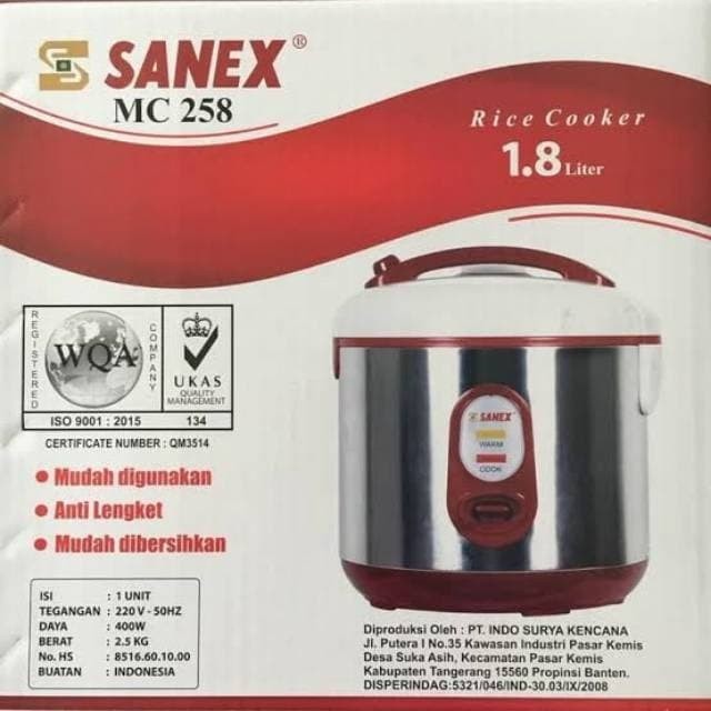 SANEX MC258 Rice Cooker 3 in1 Bisa Memasak Menghangatkan Mengukus Kapasitas 1,8 Liter - Merek sanex Harga 190,000 rupiah*Gratis Ongkir