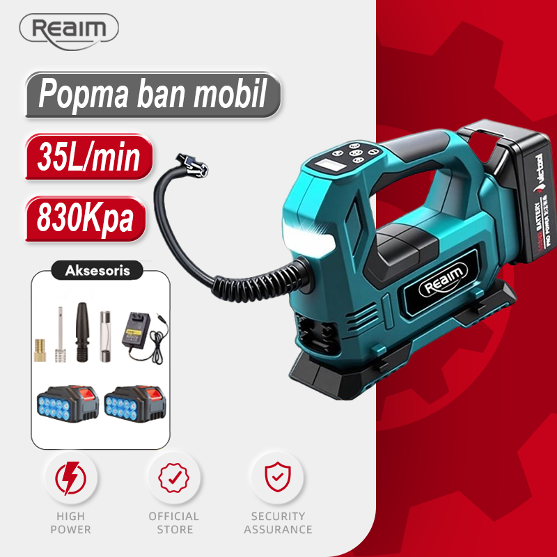 Reaim 21V Portable Digital Tire Pump - Electric Inflator for Cars & Motorcycles with Lcd Display & Pressure Check Harga 439,000 rupiah*Gratis Ongkir