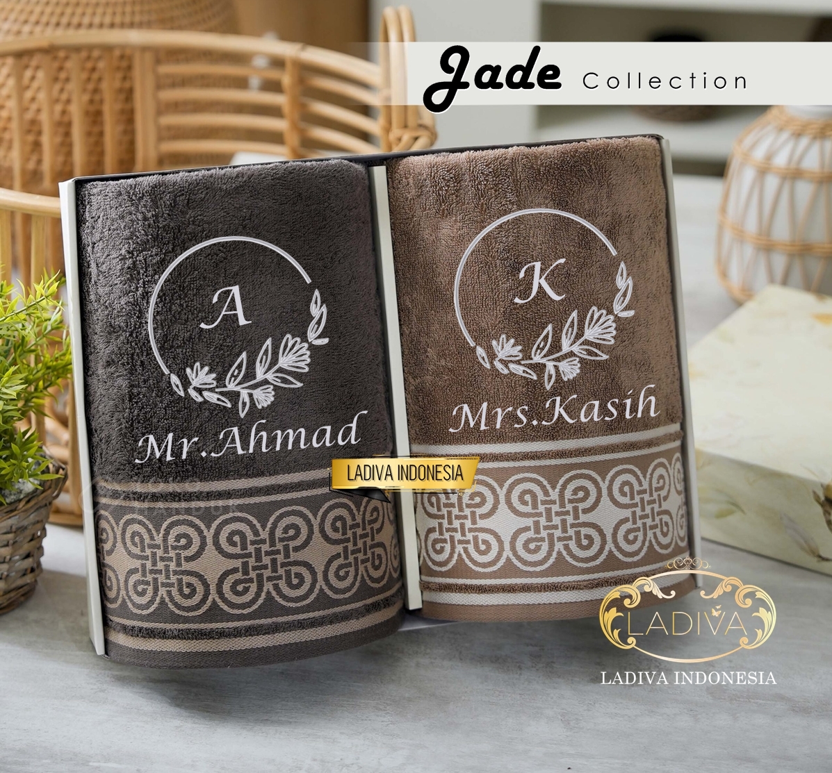 HAMPERS hadiah box SET COUPLE - BINGKISAN Custom Towels + Custom Nama + Exclusive Box + Free Kartu Ucapan