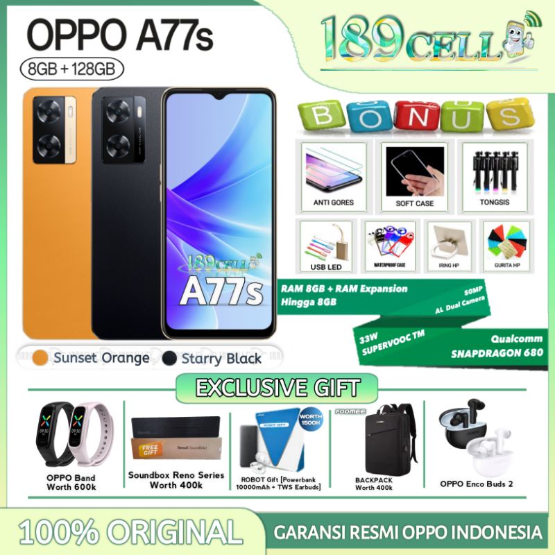 Oppo A77S Ram 8128 Gb (Ram 8+8Gb Expansion) Official Oppo Indonesia Warranty Harga  1,809,900 Ringgit*Penghantaran Percuma