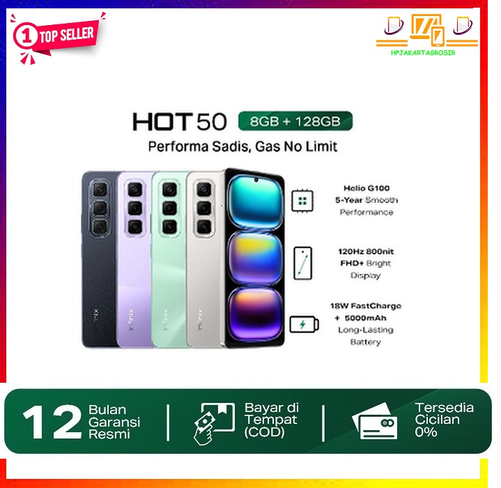 Infinix Hot 50 4g 8/128Gb - up to 16Gb Extended Ram - Helio G100 - 6.78 Inch 120Hz Fhd+ - 50Mp - 5000 Mah - Nfc Harga  1,450,000 Ringgit*Penghantaran Percuma