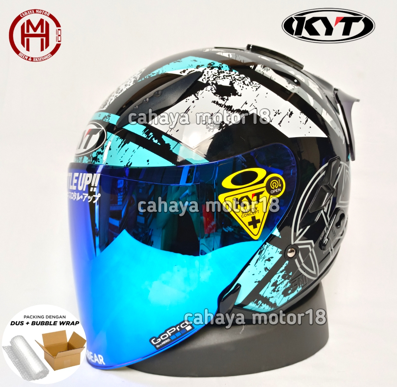PAKET GANTENG KYT GALAXY FLAT R #5 AQUA BLUE KACA IRIDIUM|KYT CUSTOM ORIGINAL Harga  480,000 Ringgit*Penghantaran Percuma