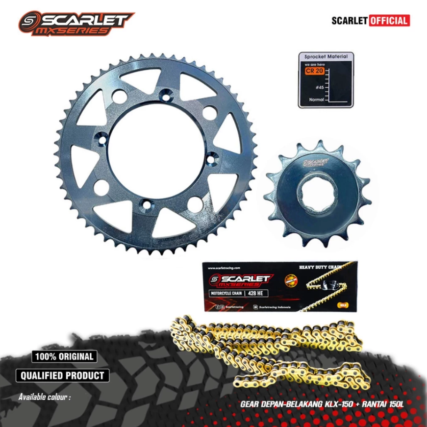 Scarlet Racing - Gear Set Front Rear Titanium Series Klx 428 Plus Gold Chain 150L Harga 412,500 rupiah*Gratis Ongkir