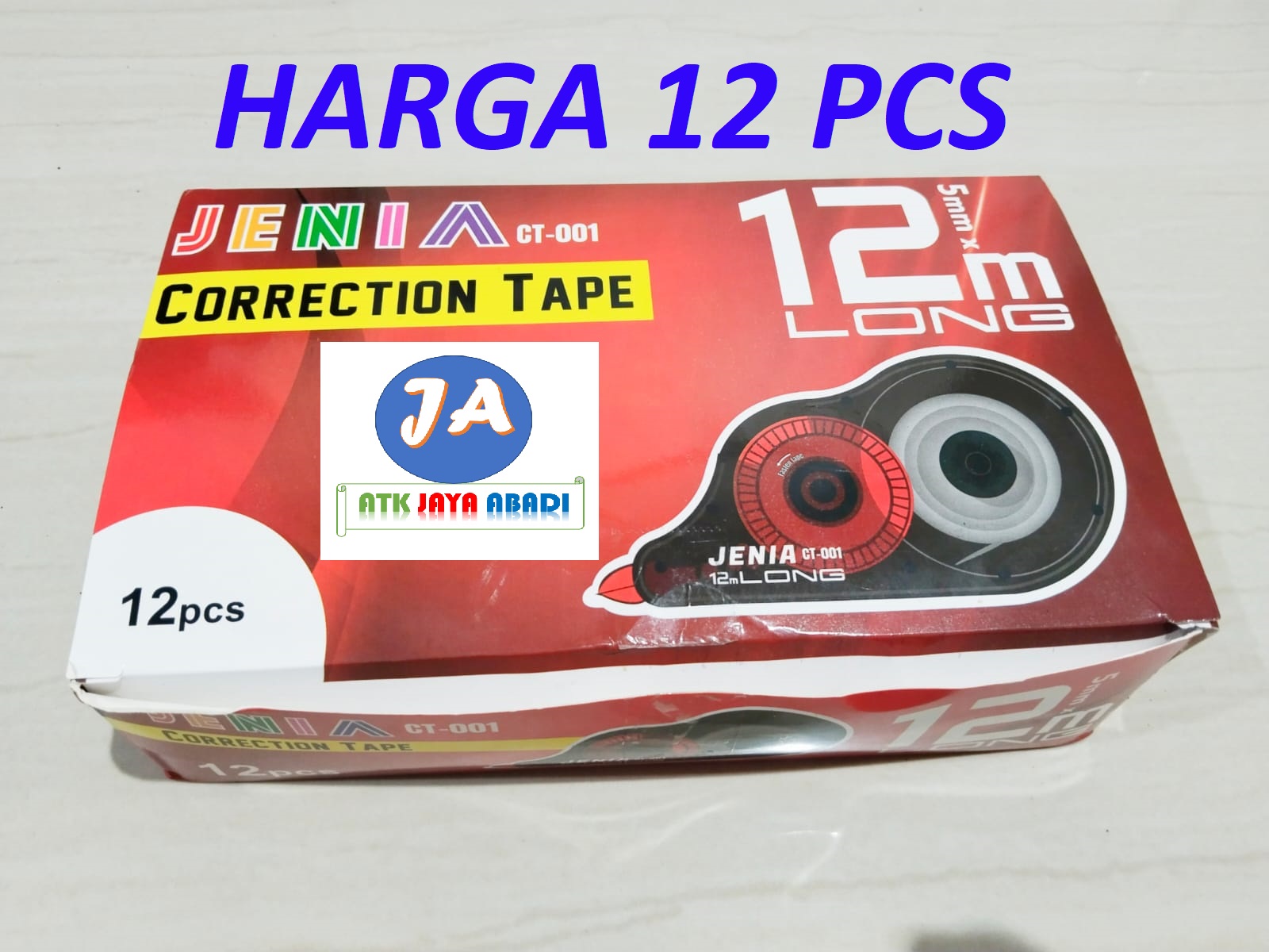 Correction tape / tipex roll / tipex kertas 12 mtr JENIA -12 pcs Harga  48,000 rupiah*Gratis Ongkir