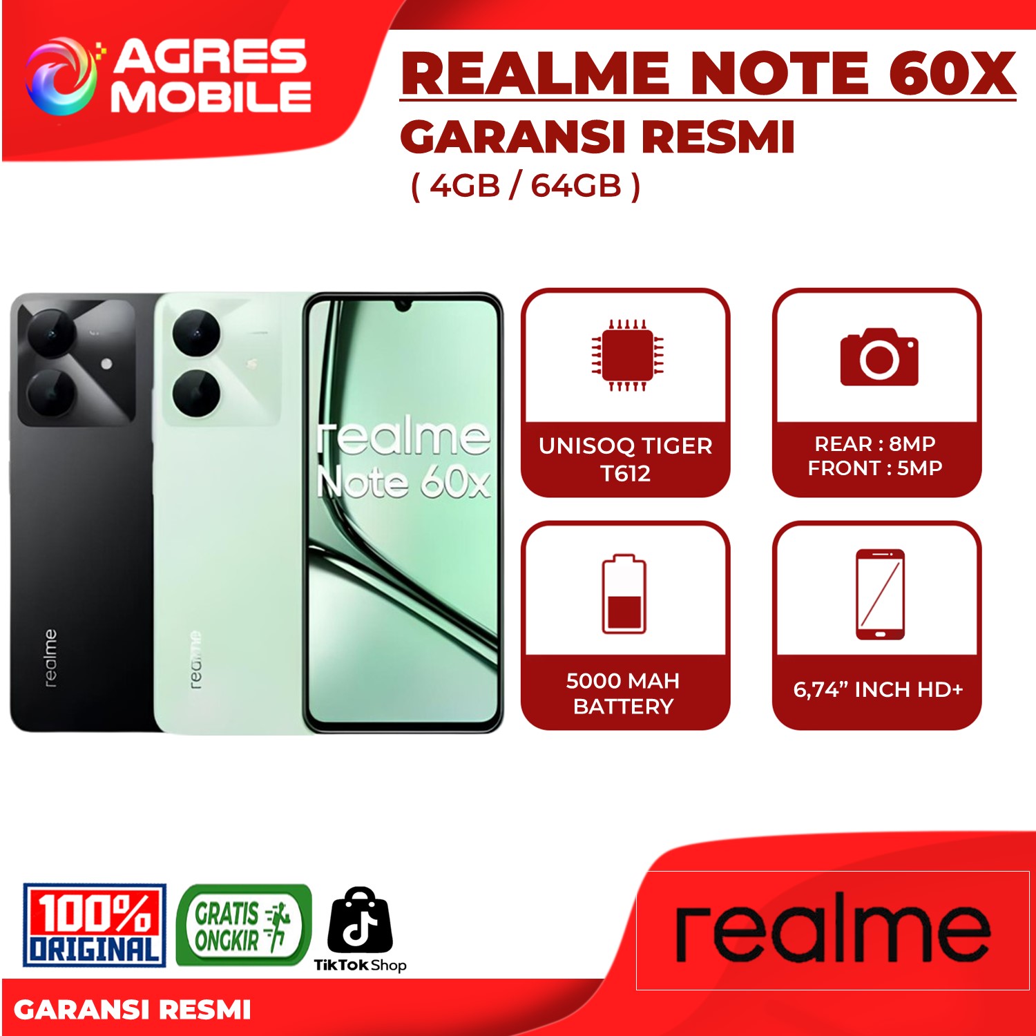 Realme Note 60X 4GB/64GB Garansi Resmi Realme Indonesia Harga  1,245,000 Ringgit*Penghantaran Percuma