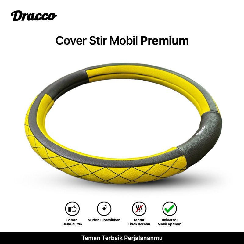 Sarung stir mobil premium DRACCO cover stir mobil kulit LINEA BLACK YELLOW steering wheel cover Harga 102,500 rupiah*Gratis Ongkir
