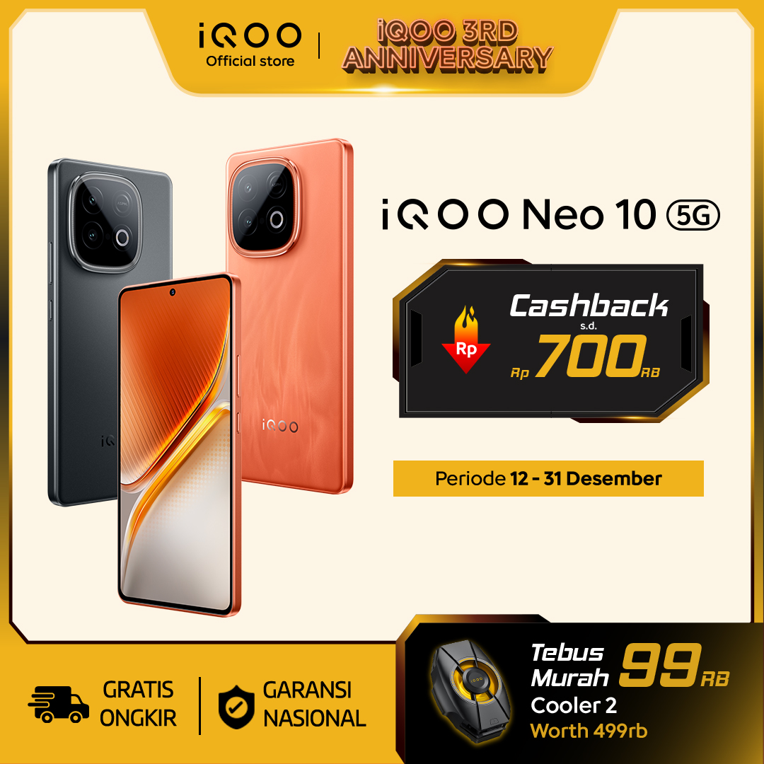 vivo iQOO Neo 10 (16+512), 1st Snapdragon 8s Gen 4 + Q1 (Dual Chipset), 7K VC Cooling System, 7000 mAH + 120 watt, 144Hz AMOLED, 50MP Sony IMX OIS + 8MP wide Angle Giá 7,499,000 Đồng*Miễn phí vận chuyển