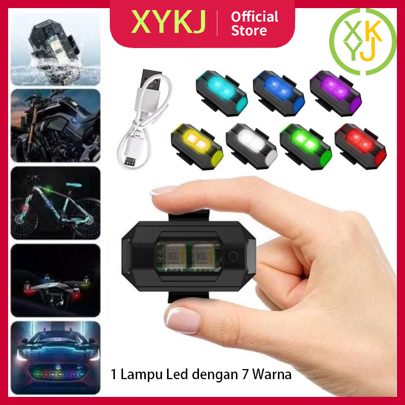 Xykj rechargeable 7 color anti-collision rainproof motocross LED strobe USB plug Universal Harga 20,599 rupiah*Gratis Ongkir