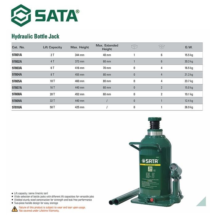 DONGKRAK BOTOL 97808A HYDRAULIC BOTTLE JACK 20 TON SATA Harga 1,359,000 rupiah*Gratis Ongkir