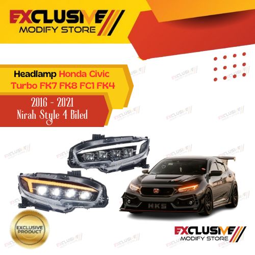 Honda Civic Turbo (2016 - 2021) fk7 FK8 FC1 FK4 upgrade headlamp 4 projector biled Nirah style + welcome animation (2025 Design) Giá 13,500,000 Đồng*Miễn phí vận chuyển