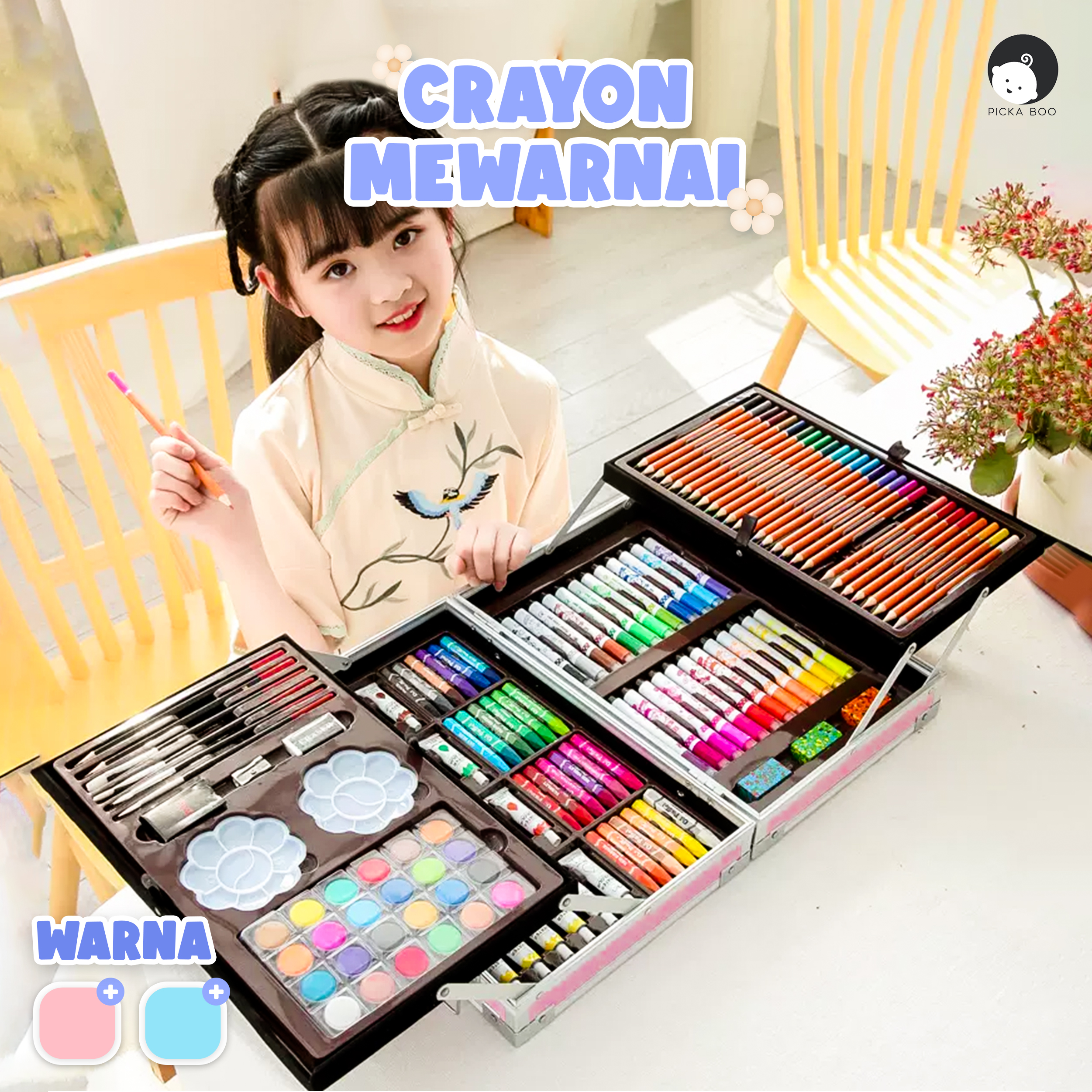 CRAYON ART SET / KOPER SET CRAYON MEWARNAI / ALAT TULIS ANAK 145PCS SET  CRAYON ANAK MENGGAMBAR krayon gambar mewarnai