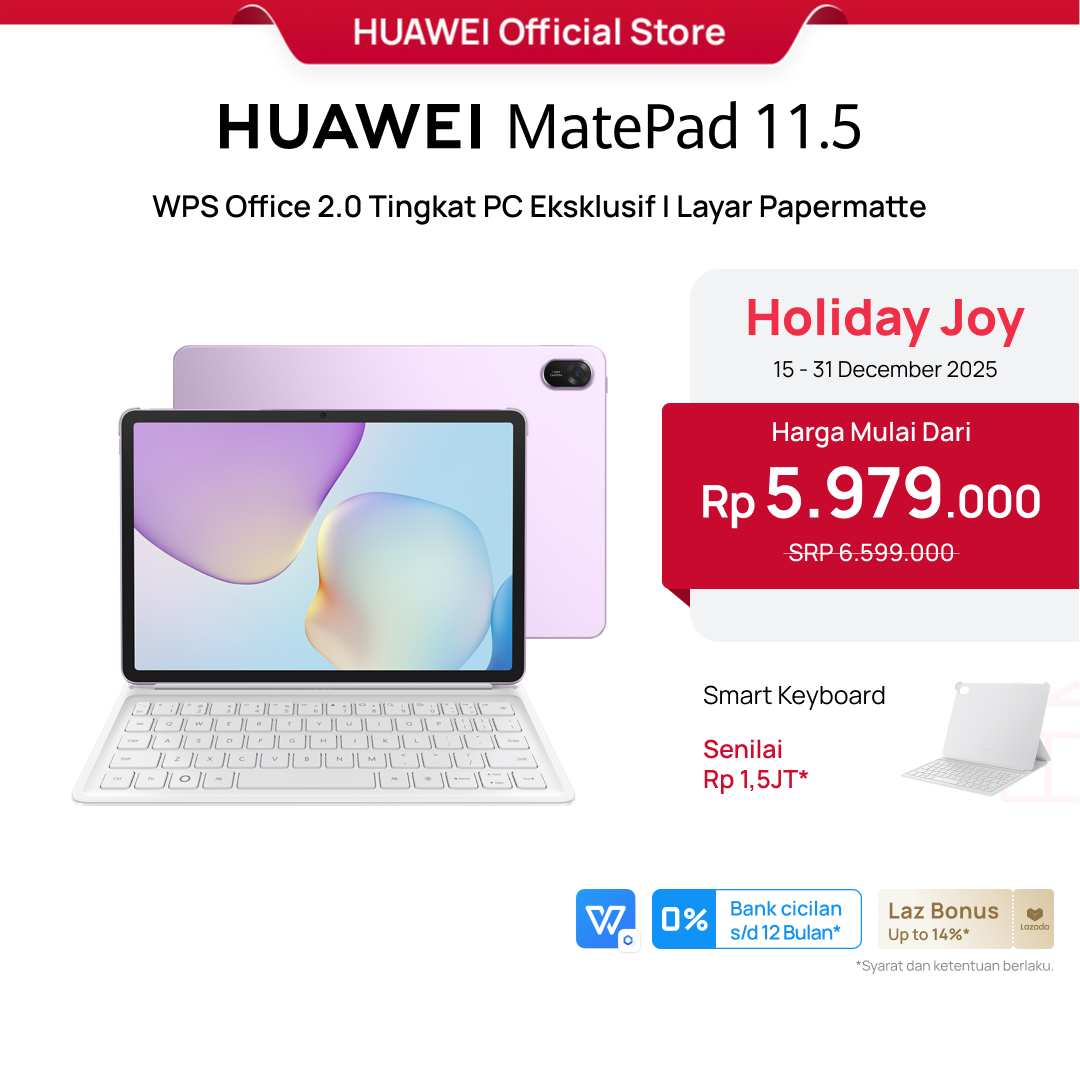 [Year End Deal | Voucher s/d 20%] HUAWEI MatePad 11.5-inci 2025 Tablet | WPS Office 2.0 Tingkat PC Eksklusif | Layar Papermatte | 10,100 mAh 40W HUAWEI SuperCharge Harga 5,979,000 rupiah*Gratis Ongkir