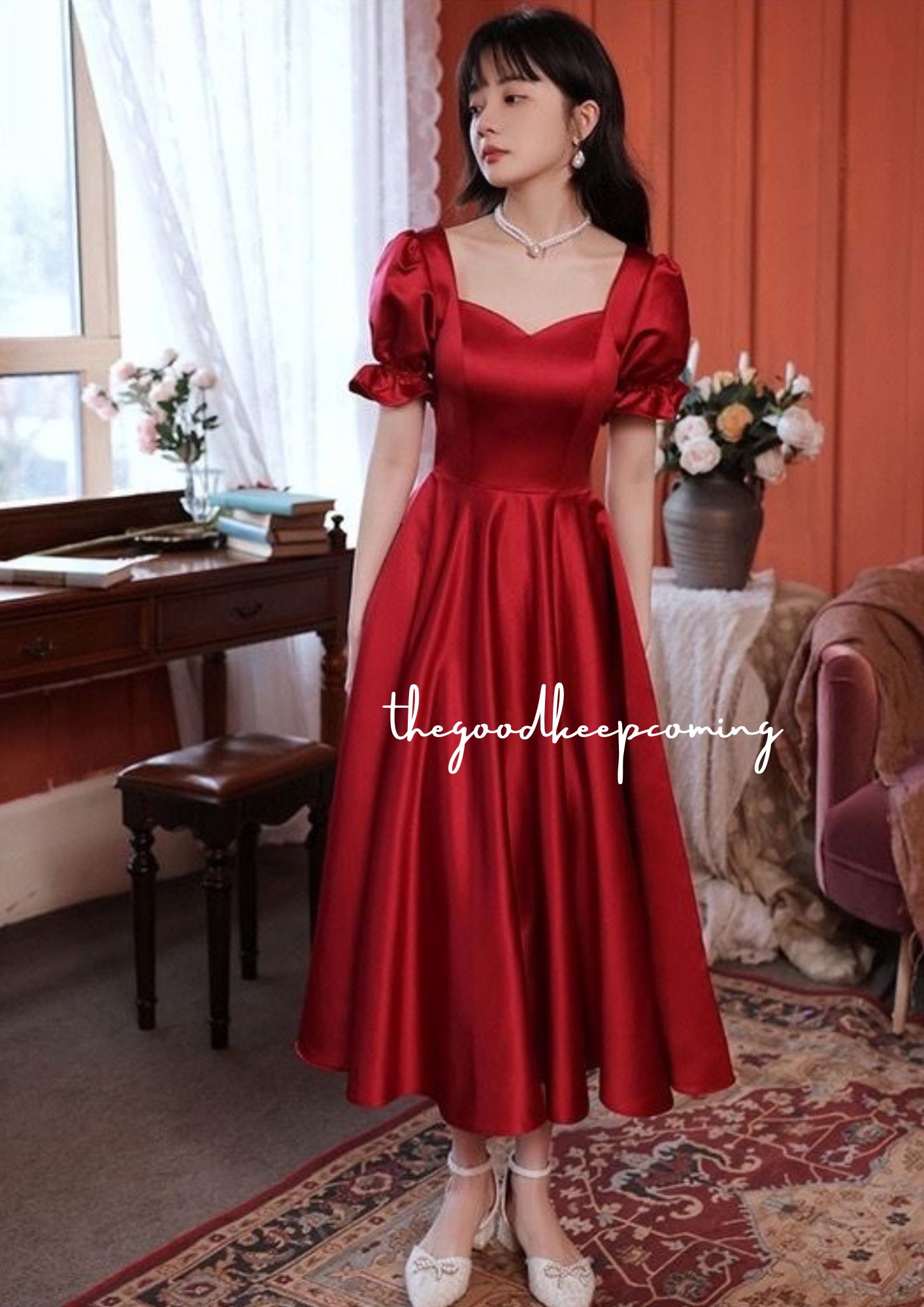 model dress kain satin Satin Flowy Maxi Dress Multicolor