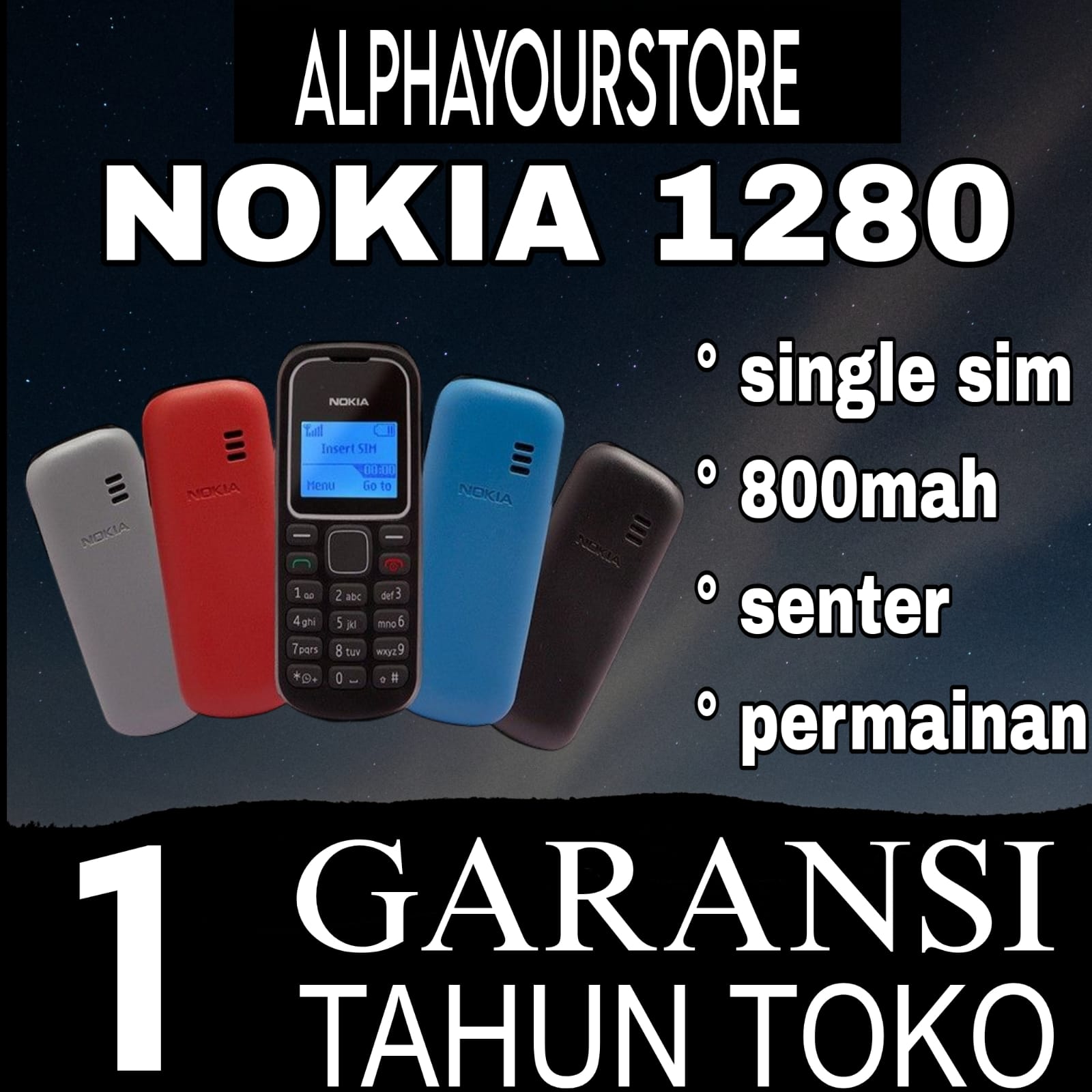 HP NOKIA 1280 BARU [BIRU] [GARANSI 1 TAHUN] Senter | HP Jadul Single SIM | Senter TERMURAH BAGUS NEW Harga 77,503 rupiah*Gratis Ongkir