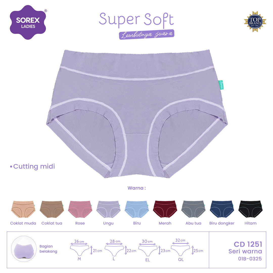 Sorex Super Soft Celana Dalam Wanita Midi Lembut Basic Semi Boxer CD 1251 Harga 24,150 rupiah*Gratis Ongkir